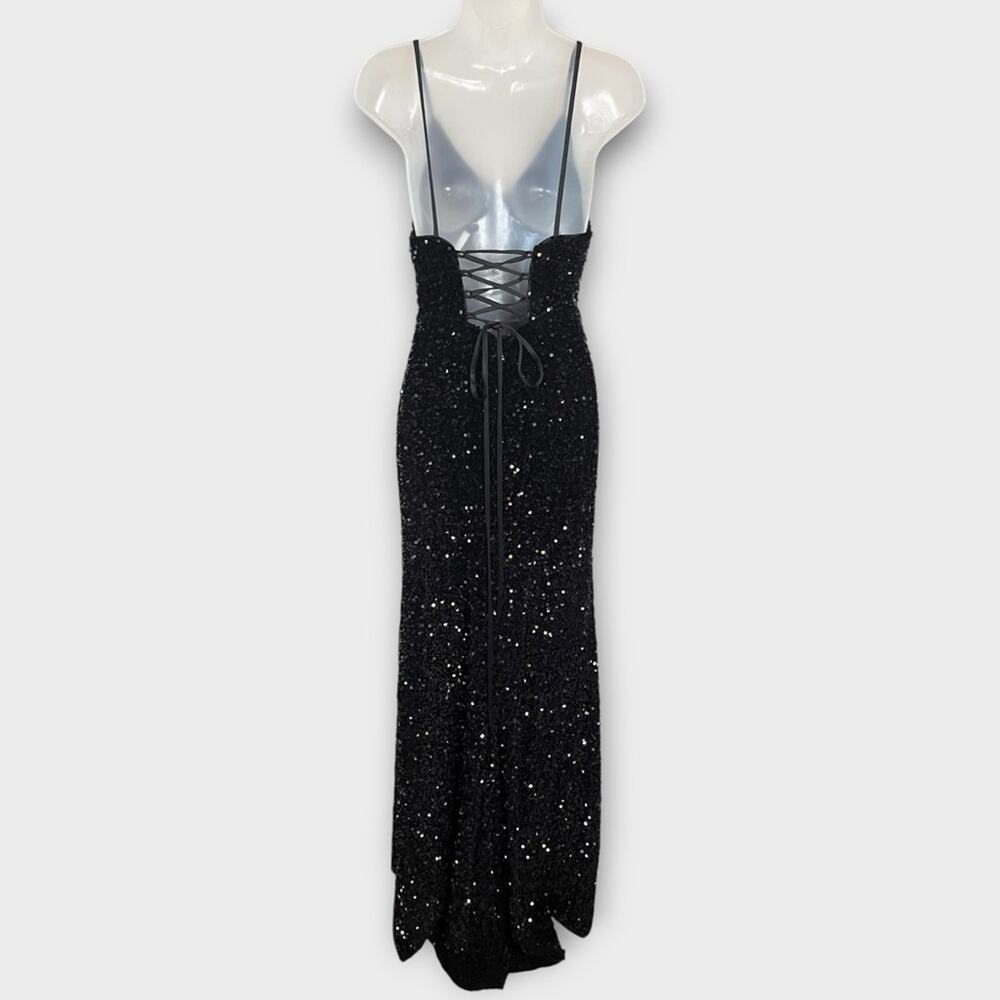 FULLY SEQUINED Black Lace-Up Back Maxi Gown Size 2 Formal Black Tie - Picture 4 of 8